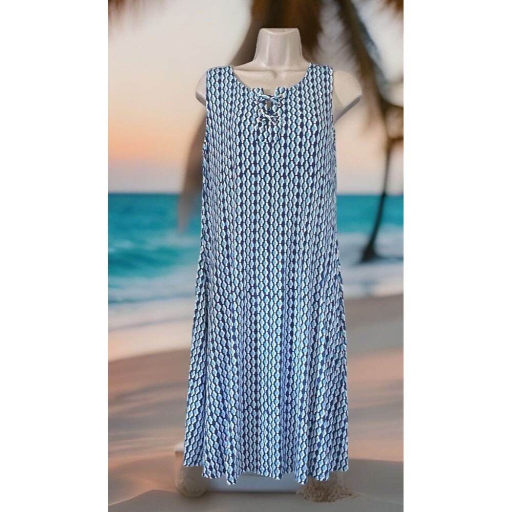 Chico's Ocean Tides Lace-Up Neckline Slinky Knit Dress Sleeveless Size 0 (S/4)
